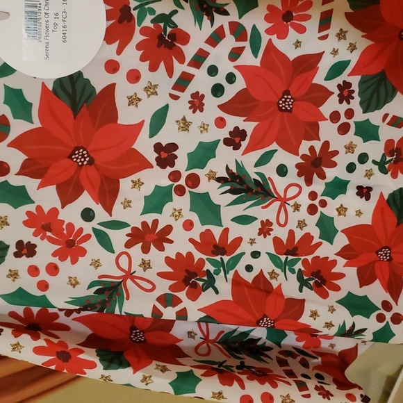 Poinsettia Print Loose Top. Little Party Dress Serena Flowers of Christmas Top. - Picture 8 of 10